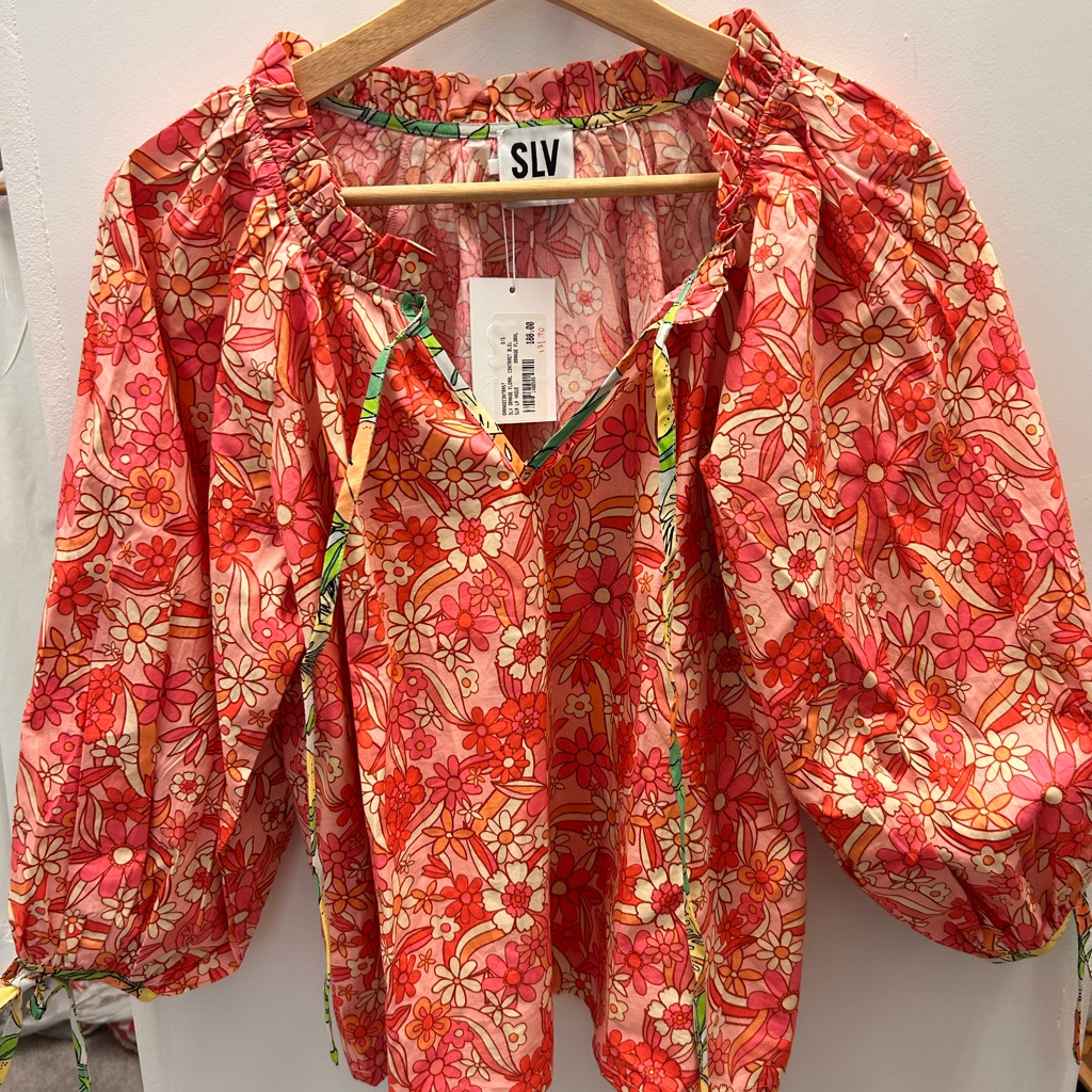 Nwt Sur La Vague Orange Pink Puff Sleeve Blouse & Skirt Set